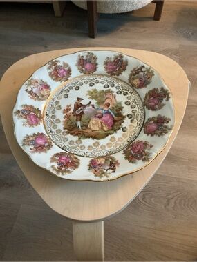 Vintage Fine Porcelain Dinner Plate in Pink and Gold